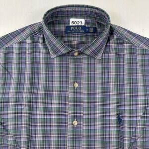 NEW Polo Ralph Lauren Shirt Men Medium Purple Tattersall Plaid Spread‎ Collar